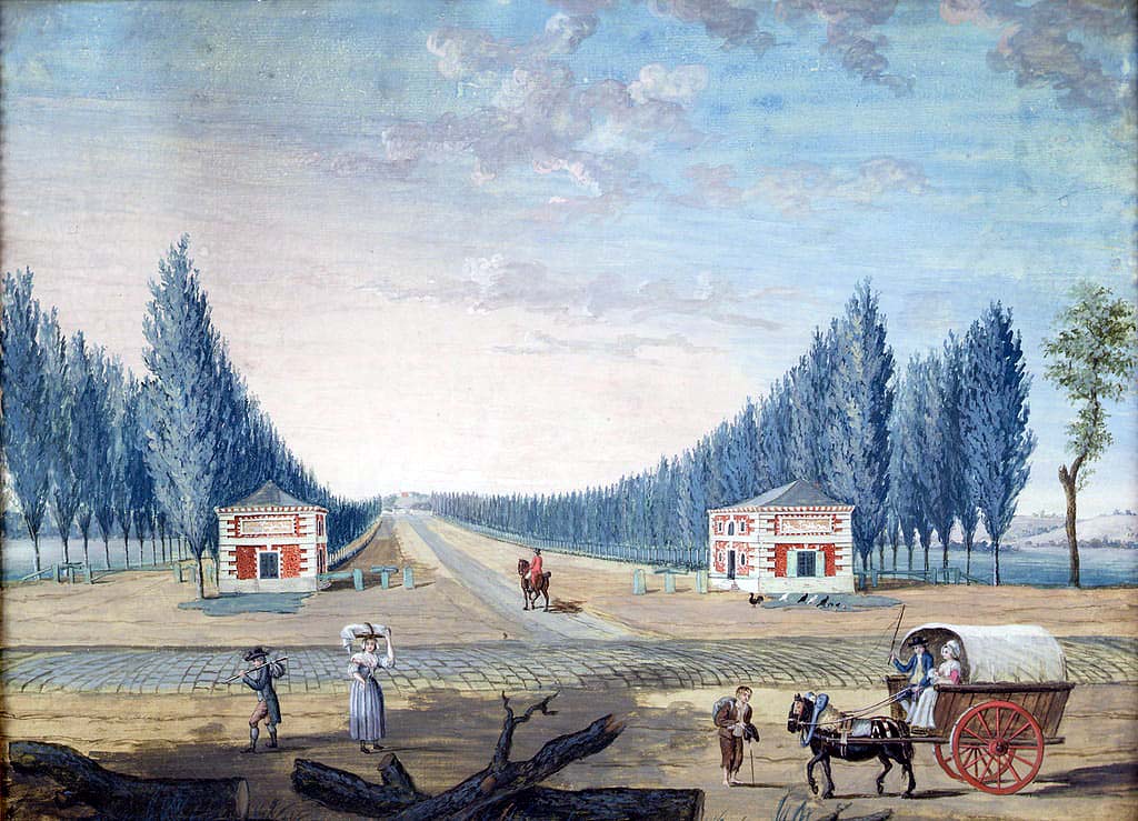 Le parc du Raincy en 1780 (gravure d'époque en couleurs)